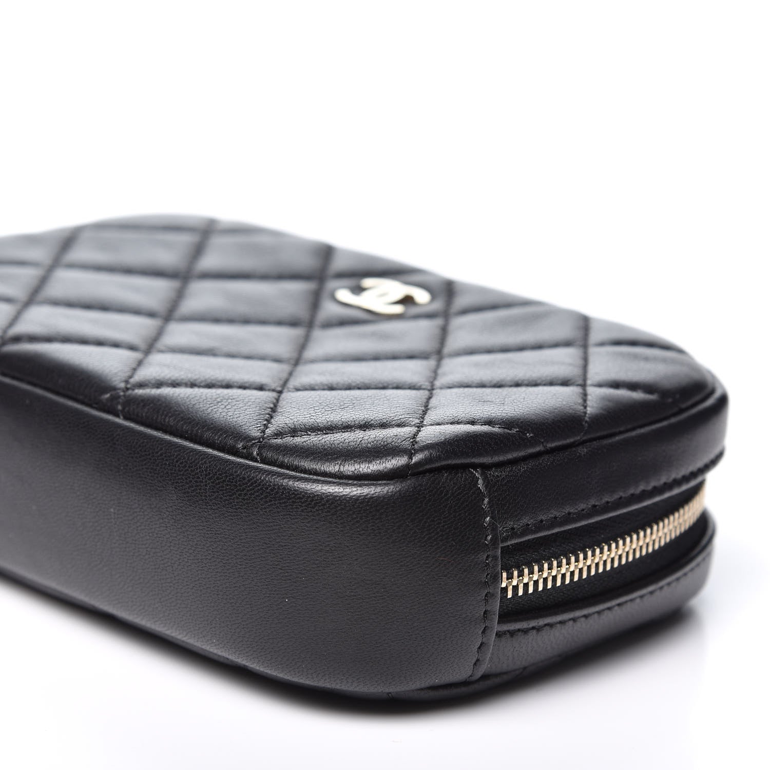 Chanel Lambskin Quilted Small Curvy Pouch Cosmetic Case Black 6 of 8