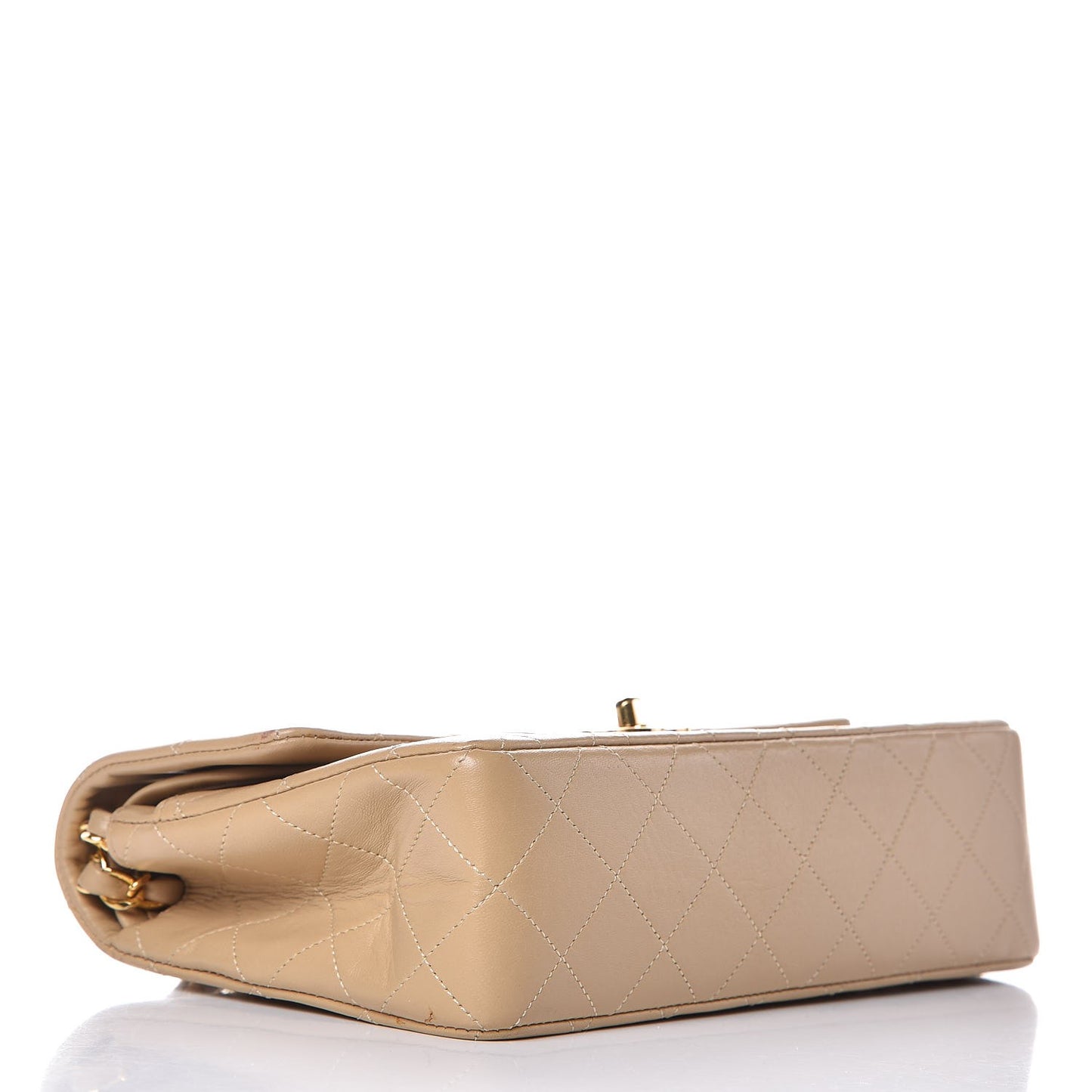 Lambskin Quilted Small Double Flap Beige
