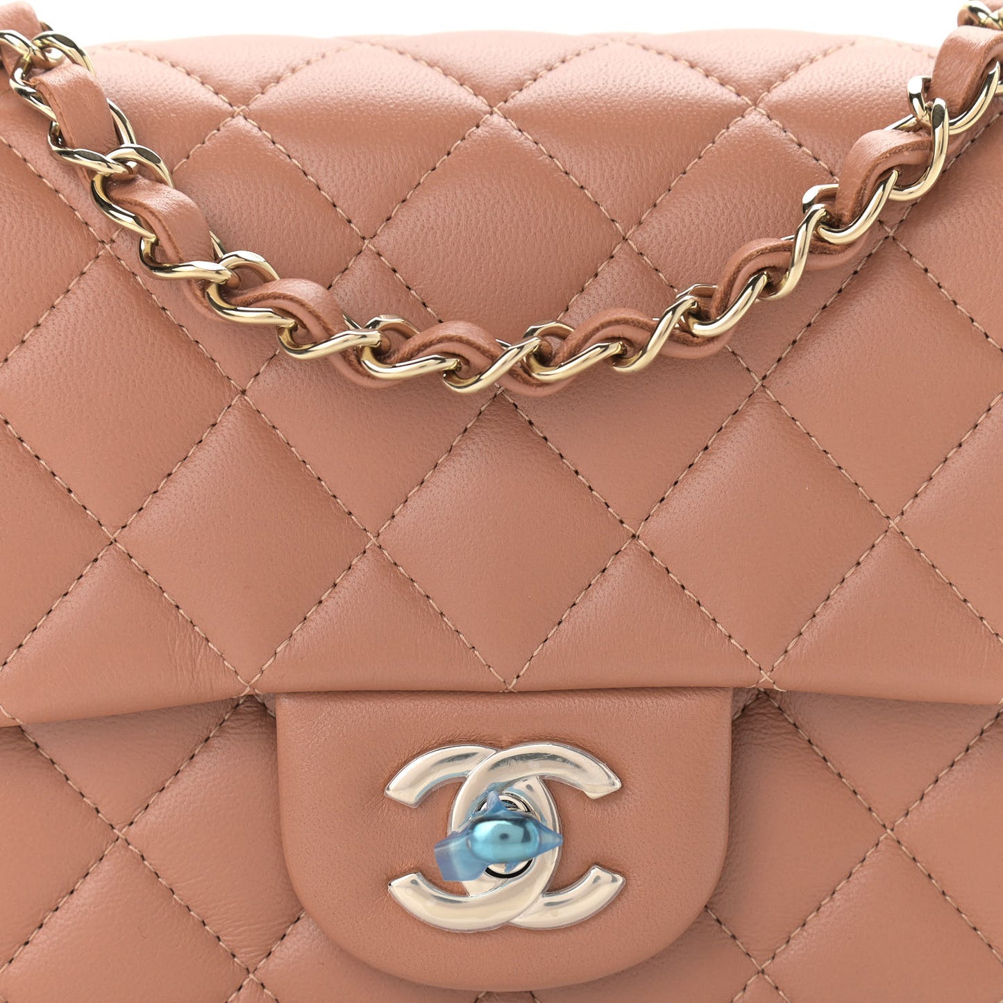 Lambskin Quilted Mini Square Flap Brown