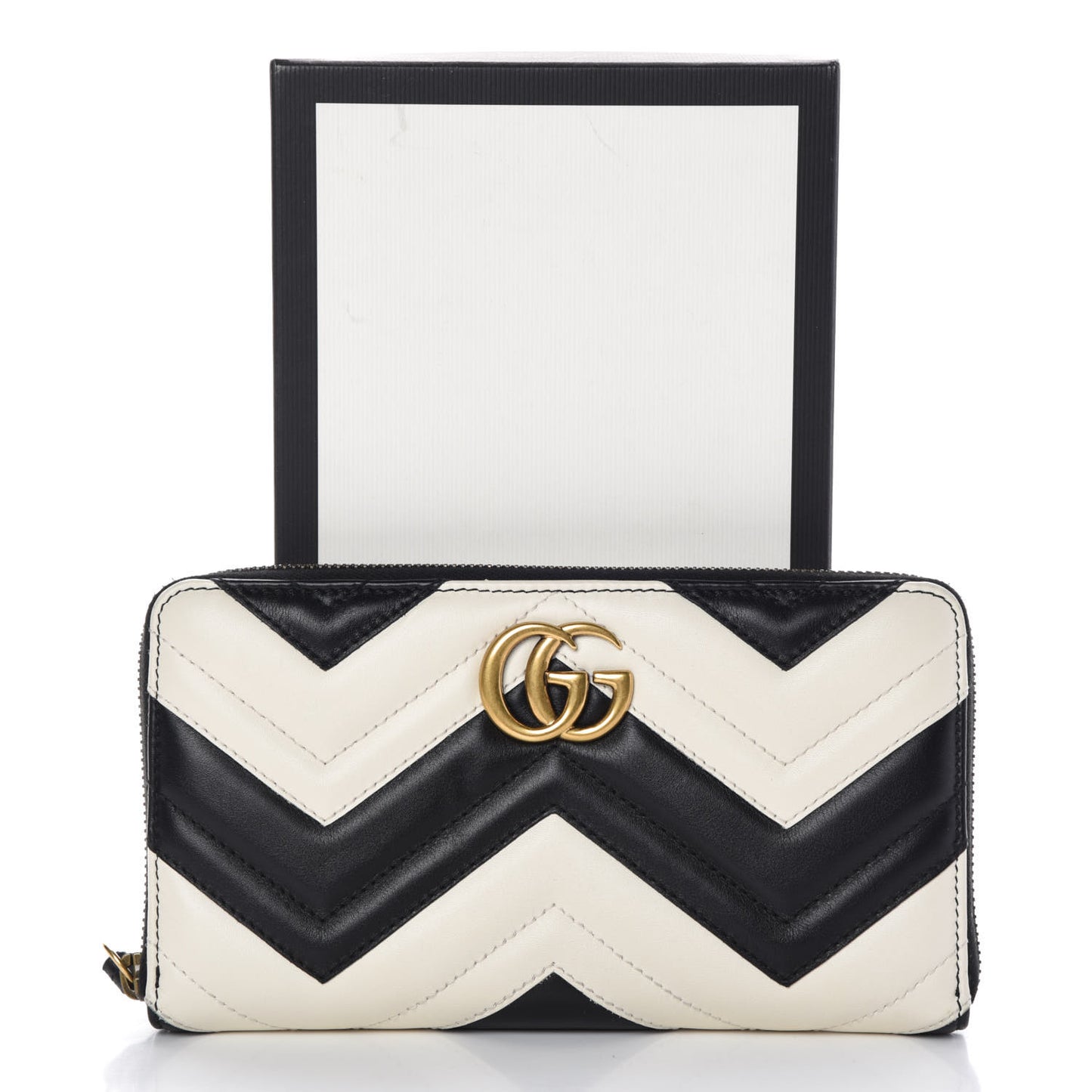Calfskin Matelasse GG Marmont Zip Around Organizer Wallet Black White
