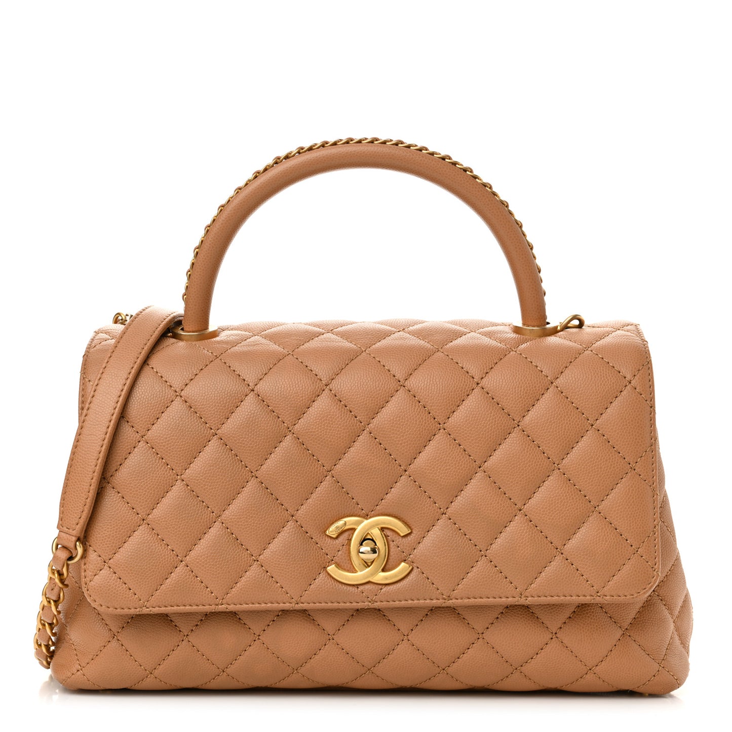 Caviar Quilted Small Coco Chain Handle Flap Brown