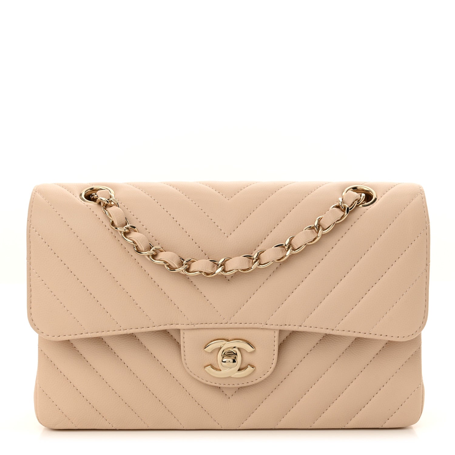 Chanel Caviar Chevron Quilted Small Double Flap Beige 1 of 11