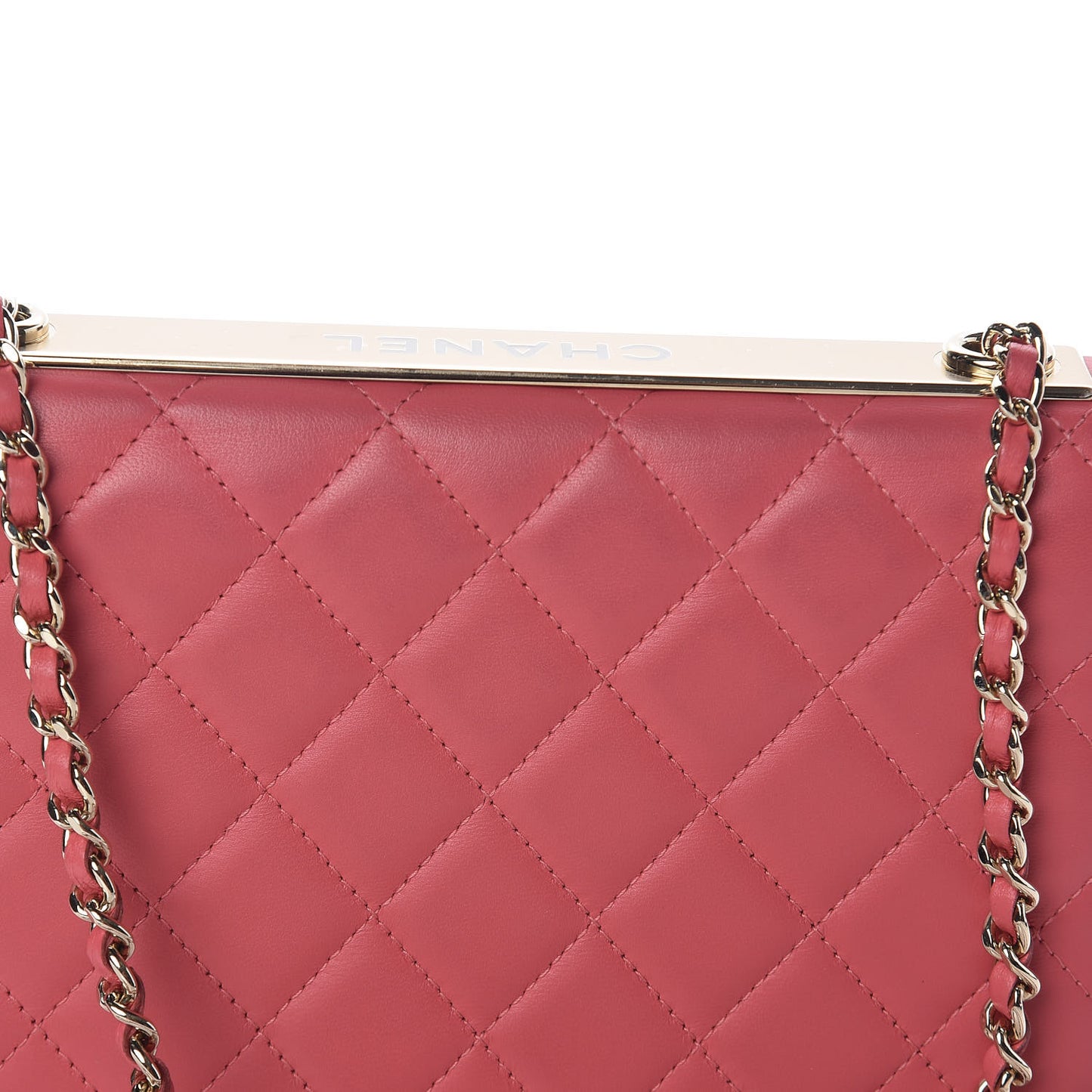 Lambskin Quilted Trendy CC Wallet On Chain WOC Bright Pink