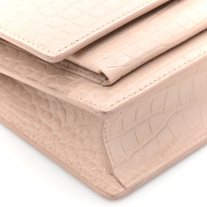 Saint Laurent Calfskin Crocodile Embossed Monogram Sunset Chain Wallet Marble Pink 15 of 19