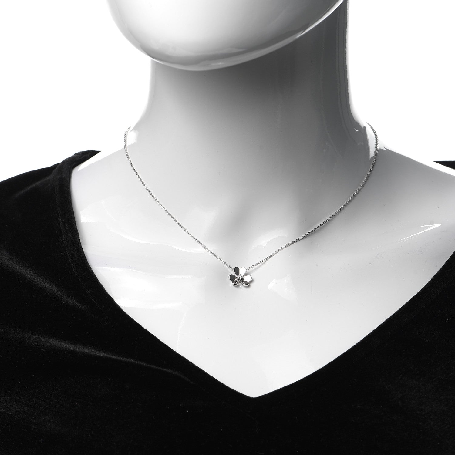 Van Cleef & Arpels 18K White Gold Diamond Mini Frivole Pendant Necklace 2 of 6