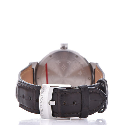 Louis Vuitton Stainless Steel Alligator 39mm Tambour GMT Automatic Watch Brown 4 of 8