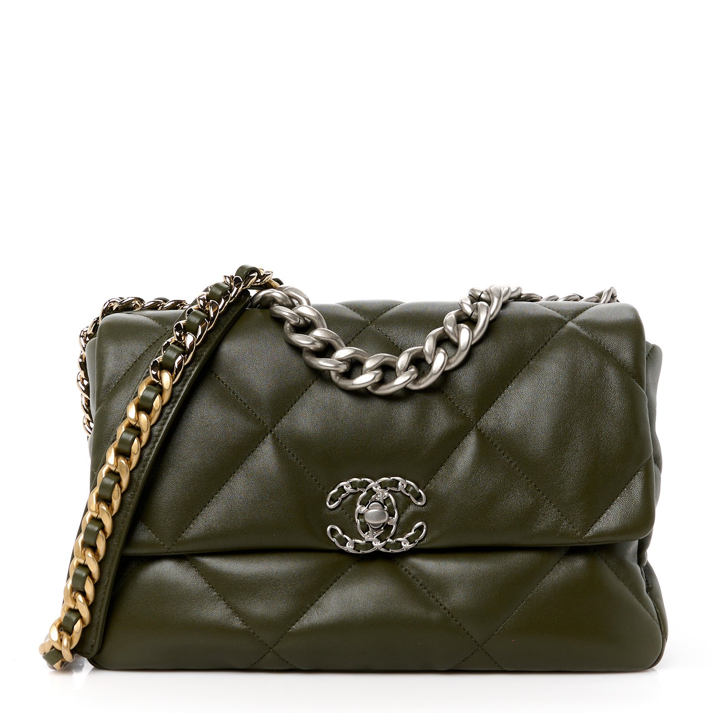 Lambskin Quilted Large Chanel 19 Flap Khaki