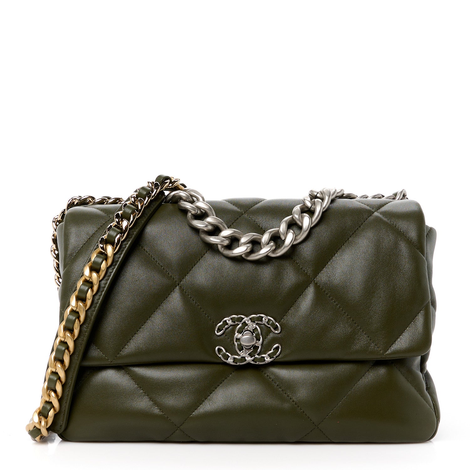 Chanel Lambskin Quilted Large Chanel 19 Flap Khaki 1 of 10