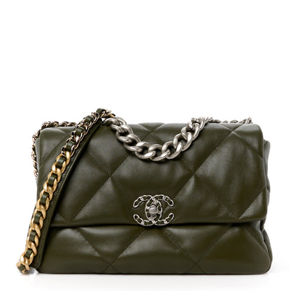Chanel Lambskin Quilted Large Chanel 19 Flap Khaki 1 of 10