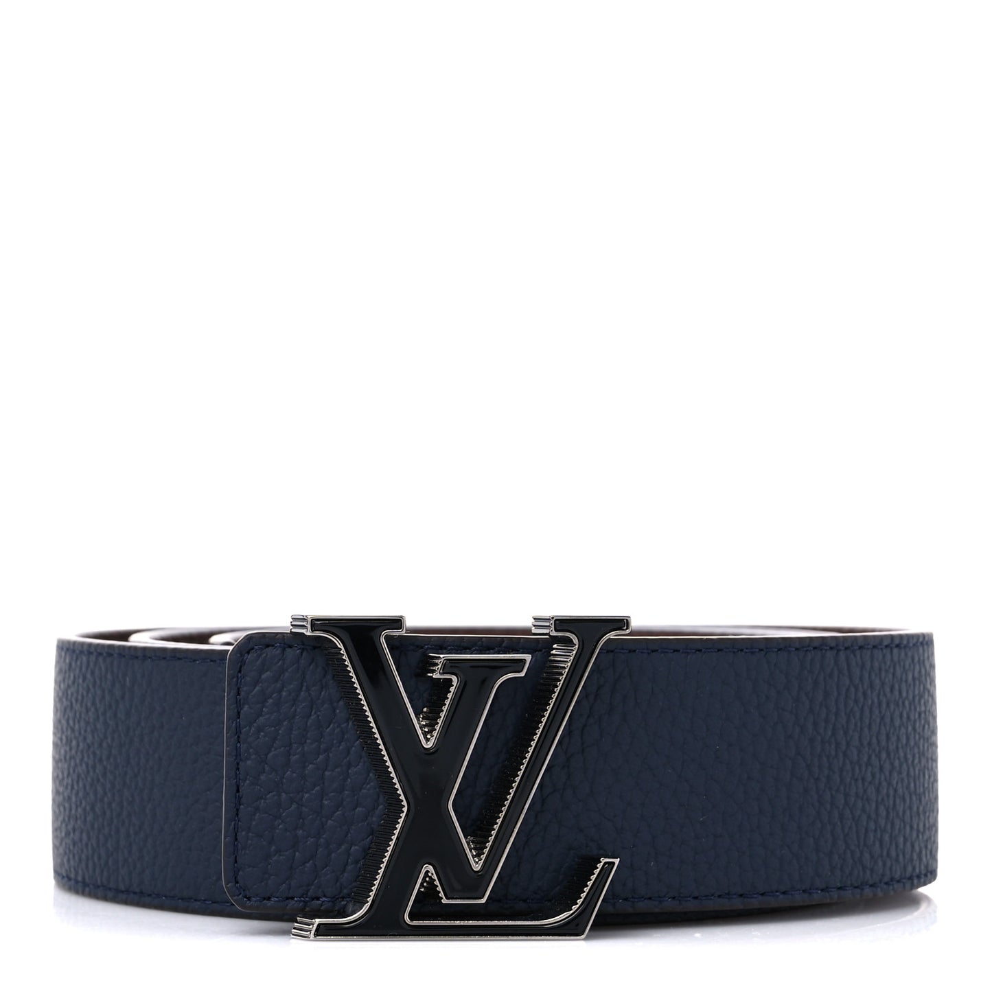 Taurillon Calfskin LV Tilt Reversible Belt 95 38 Navy Cognac