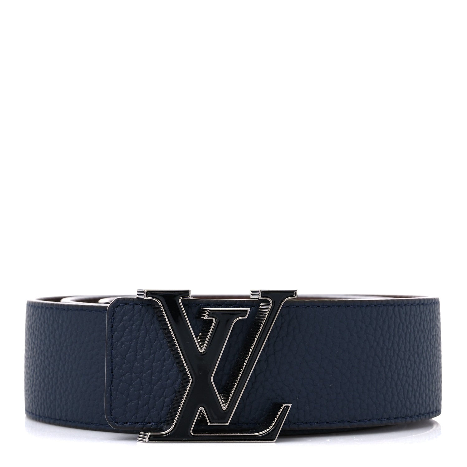 Louis Vuitton Taurillon Calfskin LV Tilt Reversible Belt 95 38 Navy Cognac 1 of 4