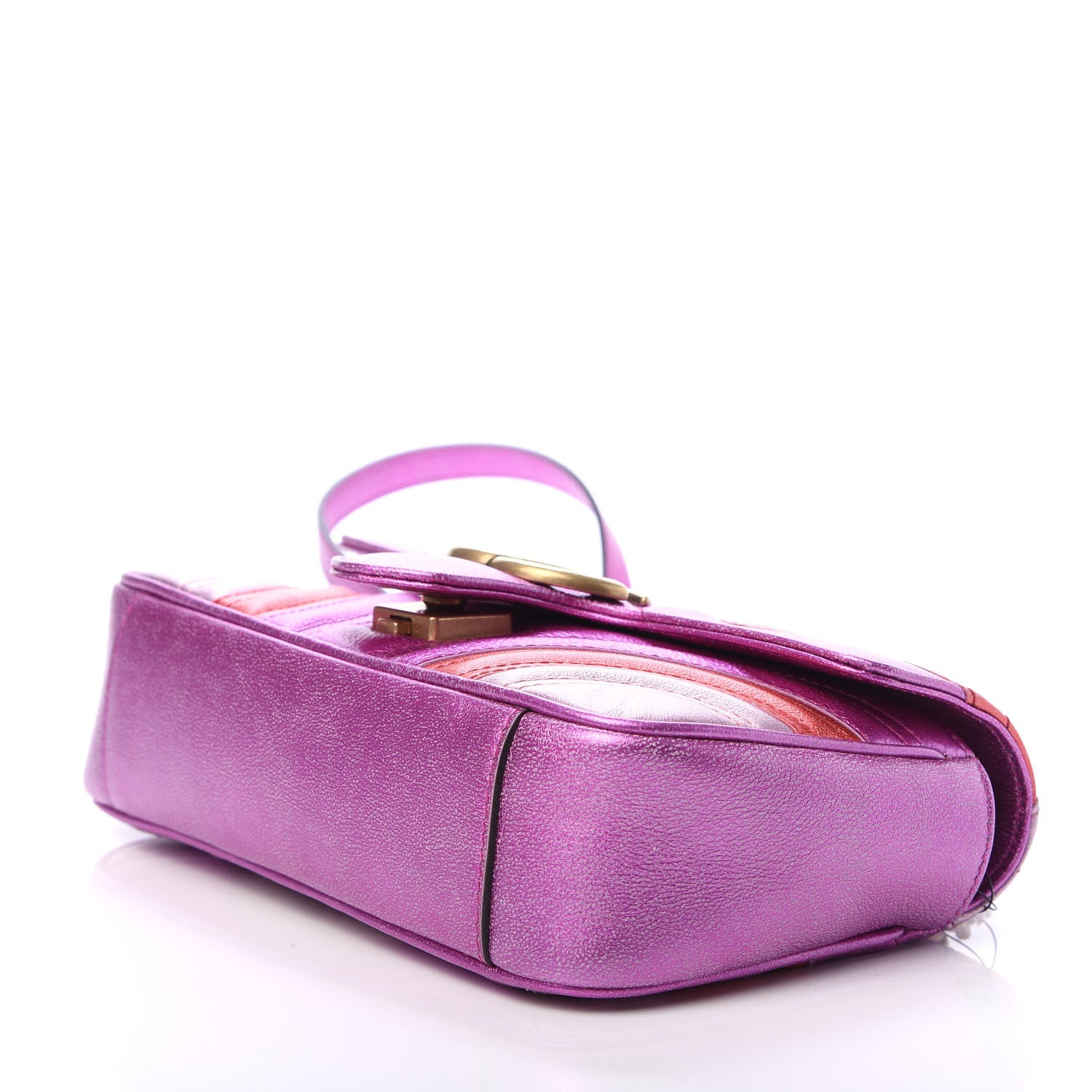 Gucci Metallic Calfskin Matelasse Mini GG Marmont Shoulder Bag Fuchsia 7 of 11