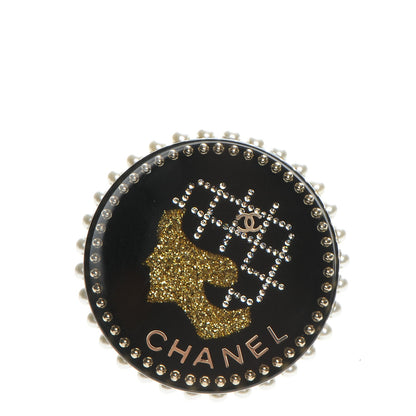 Chanel Strass Resin Pearl Coco Profile Brooch Black 1 of 4