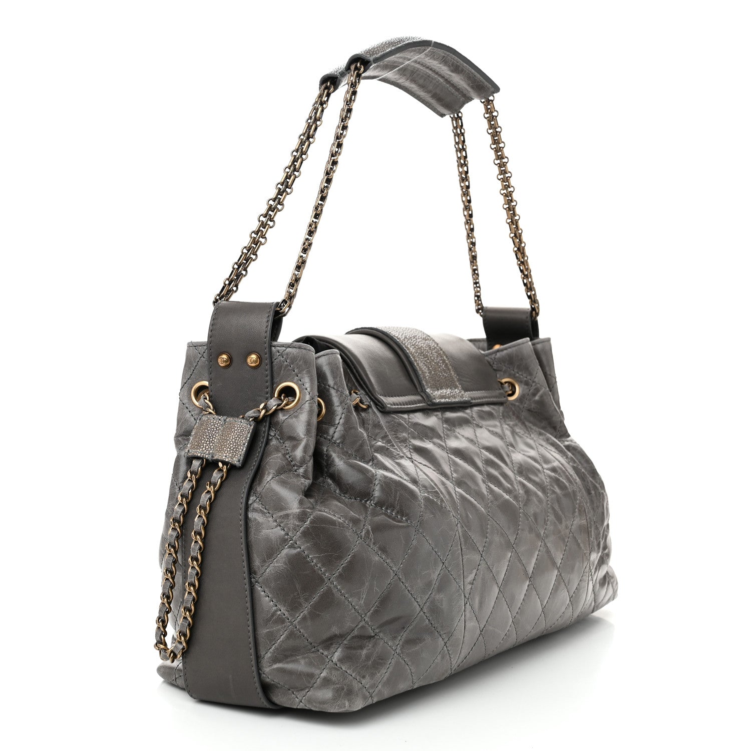 Chanel Glazed Calfskin Stingray Bindi CC Accordion Tote Grey 3 of 10