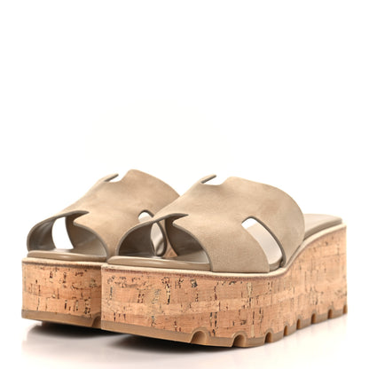 Hermes Suede Goatskin Cork Eze 30 Sandals 36 Beige Argile 3 of 9