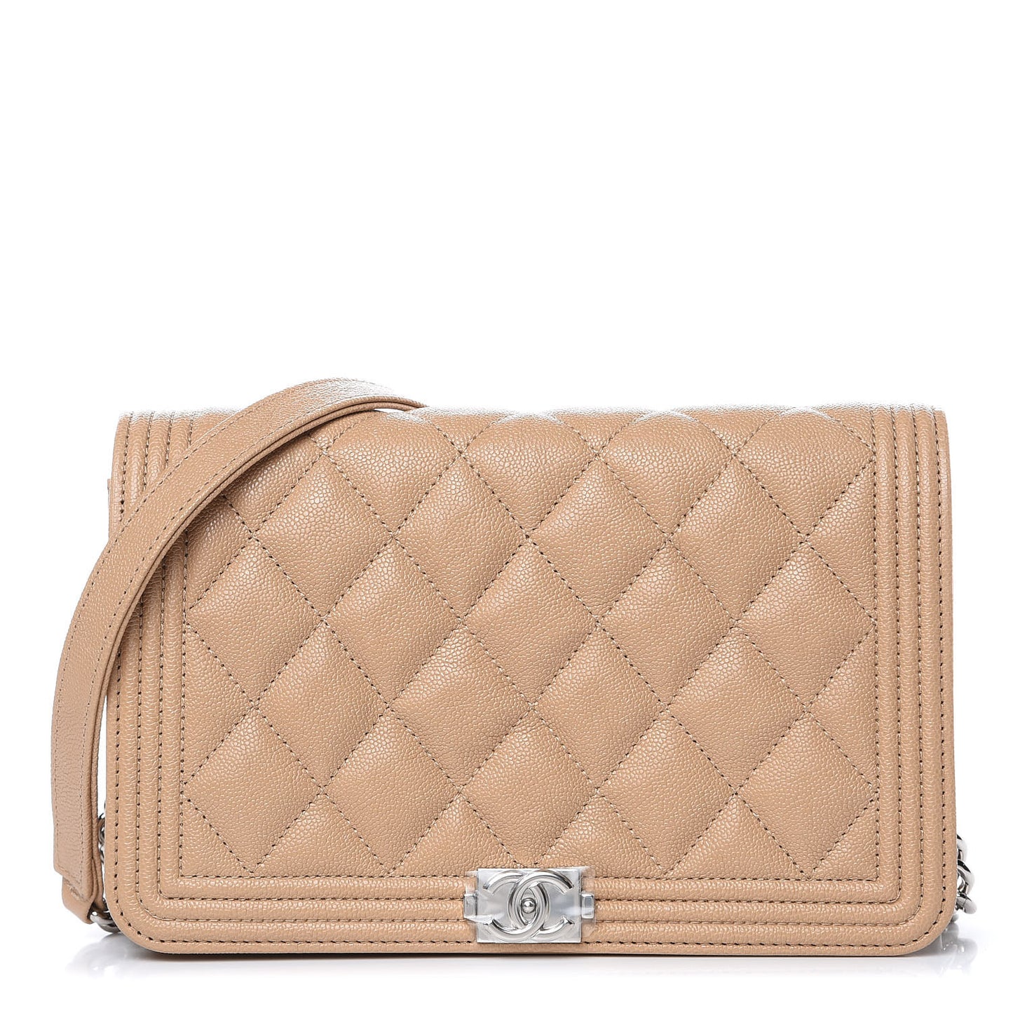 Caviar Quilted Boy Wallet On Chain WOC Beige