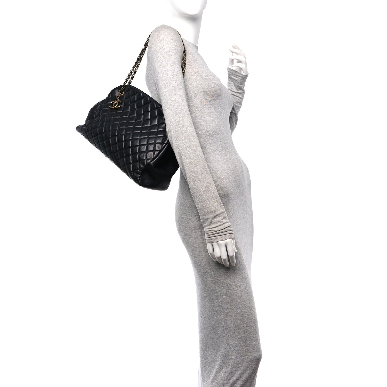 Chanel Lambskin Quilted Large Just Mademoiselle Bowling Bag Black 2 of 11