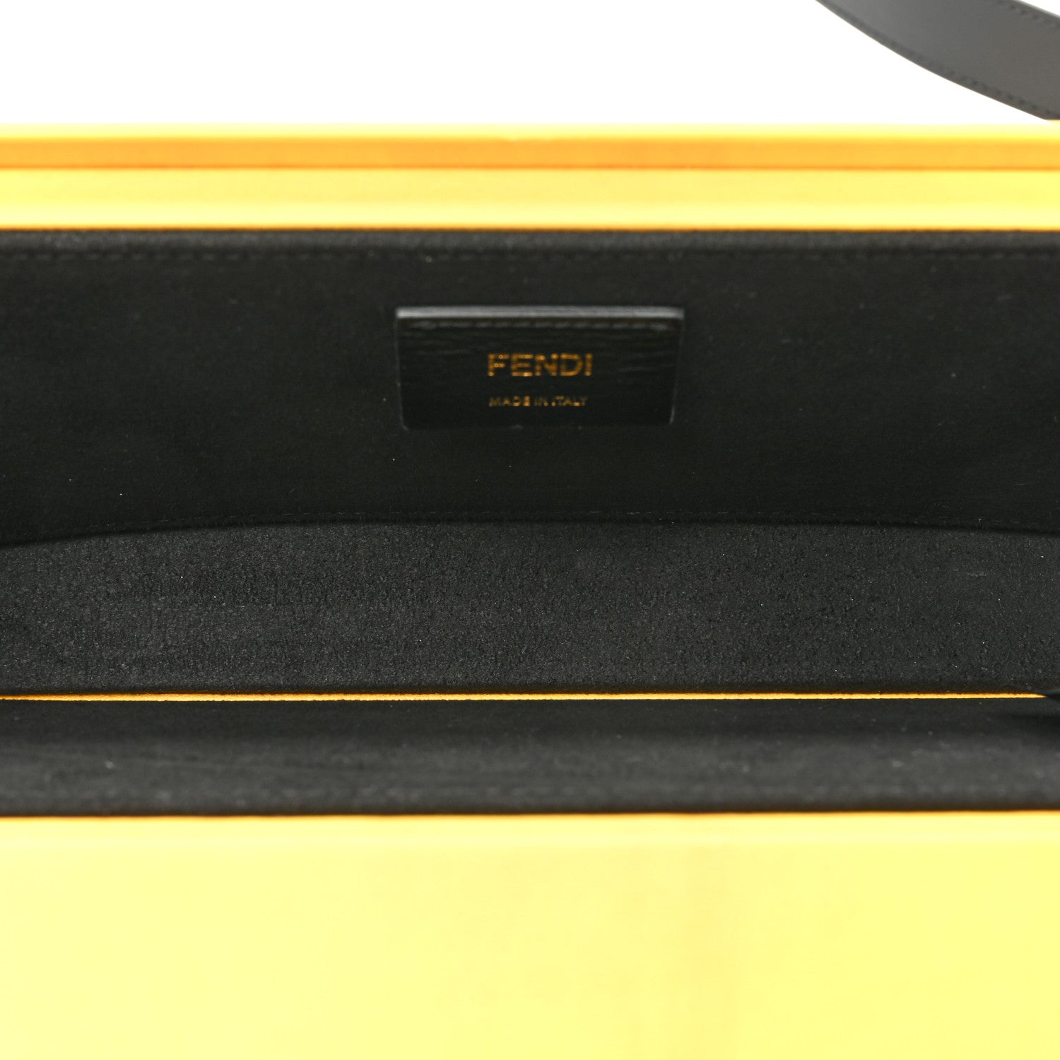 Fendi Vitello Fluffy Logo Horizontal Box Crossbody Bag Yellow Box Black 5 of 13