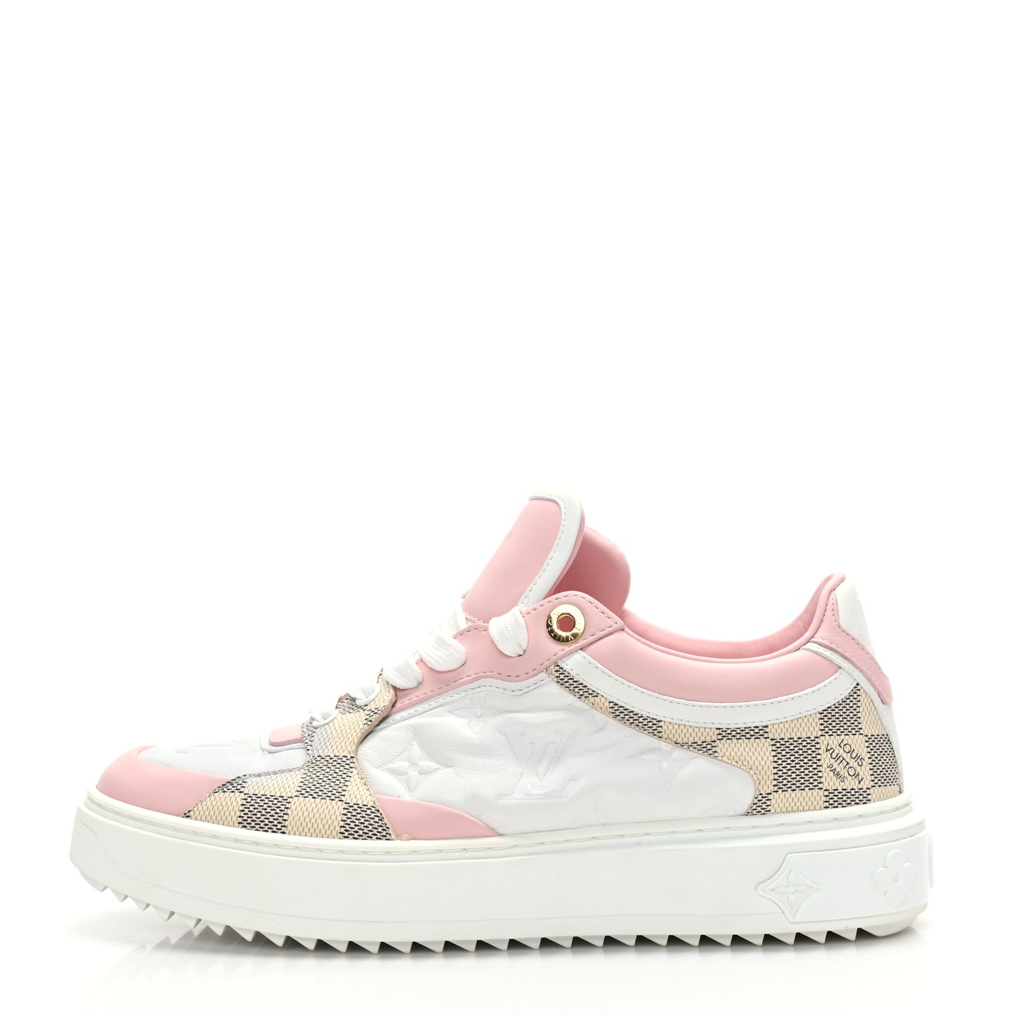 Monogram Embossed Calfskin Damier Azur Time Out Sneakers 38.5 Rose Clair Pink