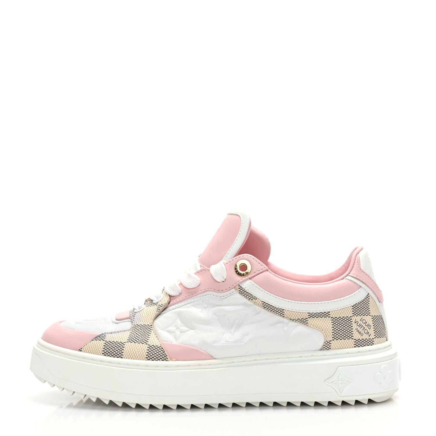 Louis Vuitton Monogram Embossed Calfskin Damier Azur Time Out Sneakers 38.5 Rose Clair Pink 1 of 7