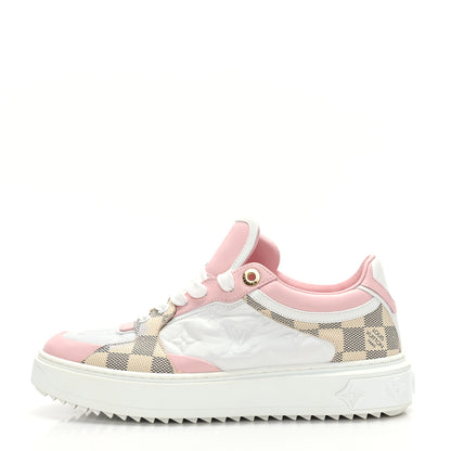 Louis Vuitton Monogram Embossed Calfskin Damier Azur Time Out Sneakers 38.5 Rose Clair Pink 1 of 7