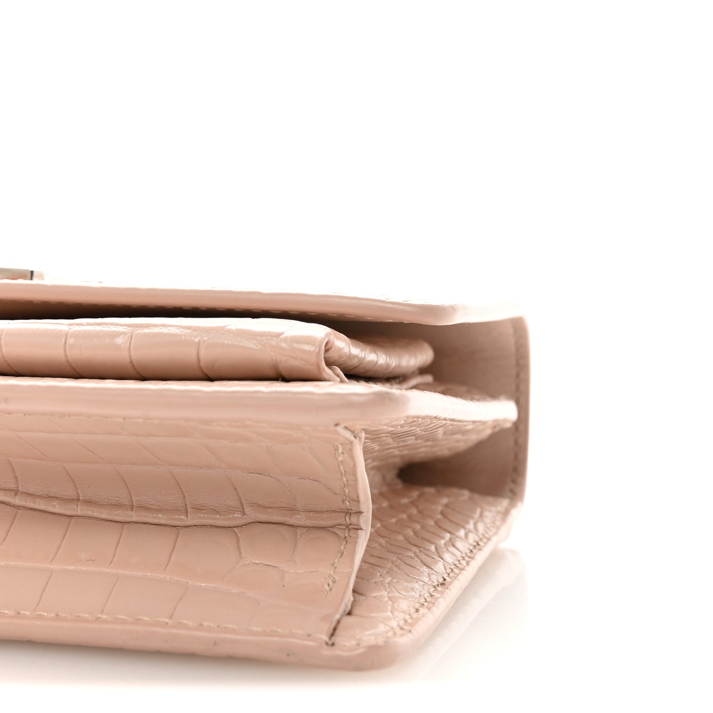 Calfskin Crocodile Embossed Monogram Sunset Chain Wallet Marble Pink