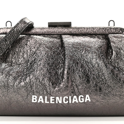 Balenciaga Metallic Textured Calfskin Logo Cloud Clutch XS Black 8 of 10