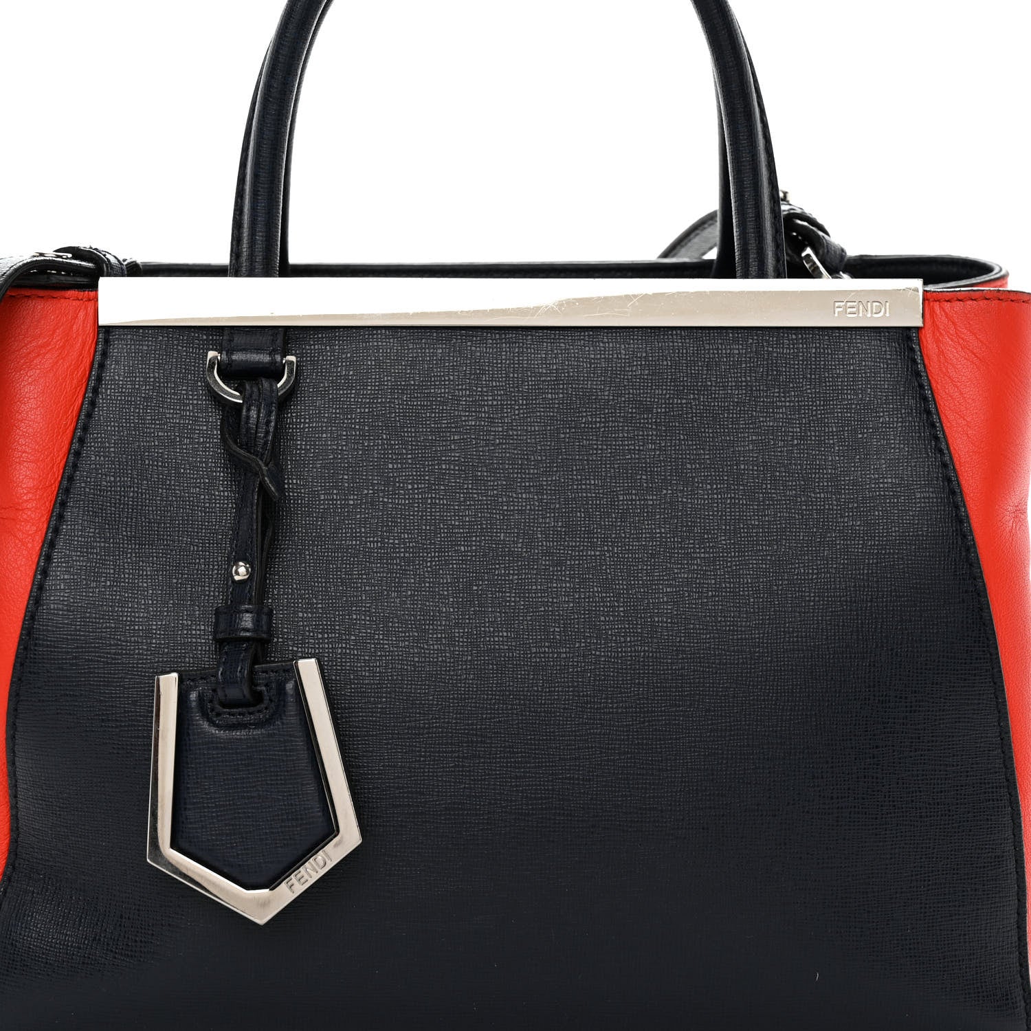 Fendi Vitello Elite Bi-Color Petite 2Jours Tote Blue Notte Papavero 8 of 11