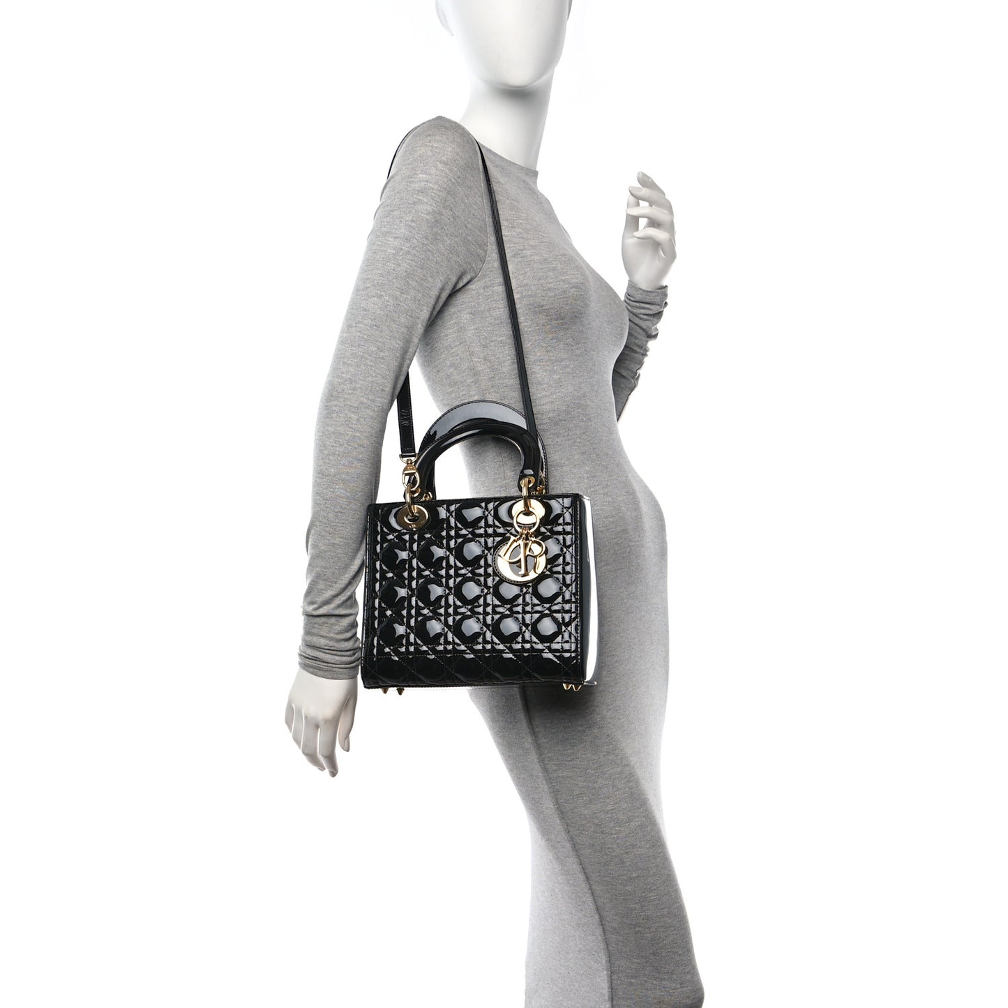 Patent Cannage Medium Lady Dior Black