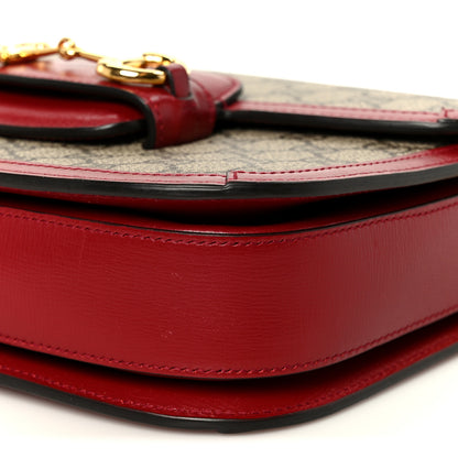 Gucci GG Supreme Monogram Azalea Calfskin Horsebit 1955 Shoulder Bag Beige Ebony New Cherry Red 10 of 11