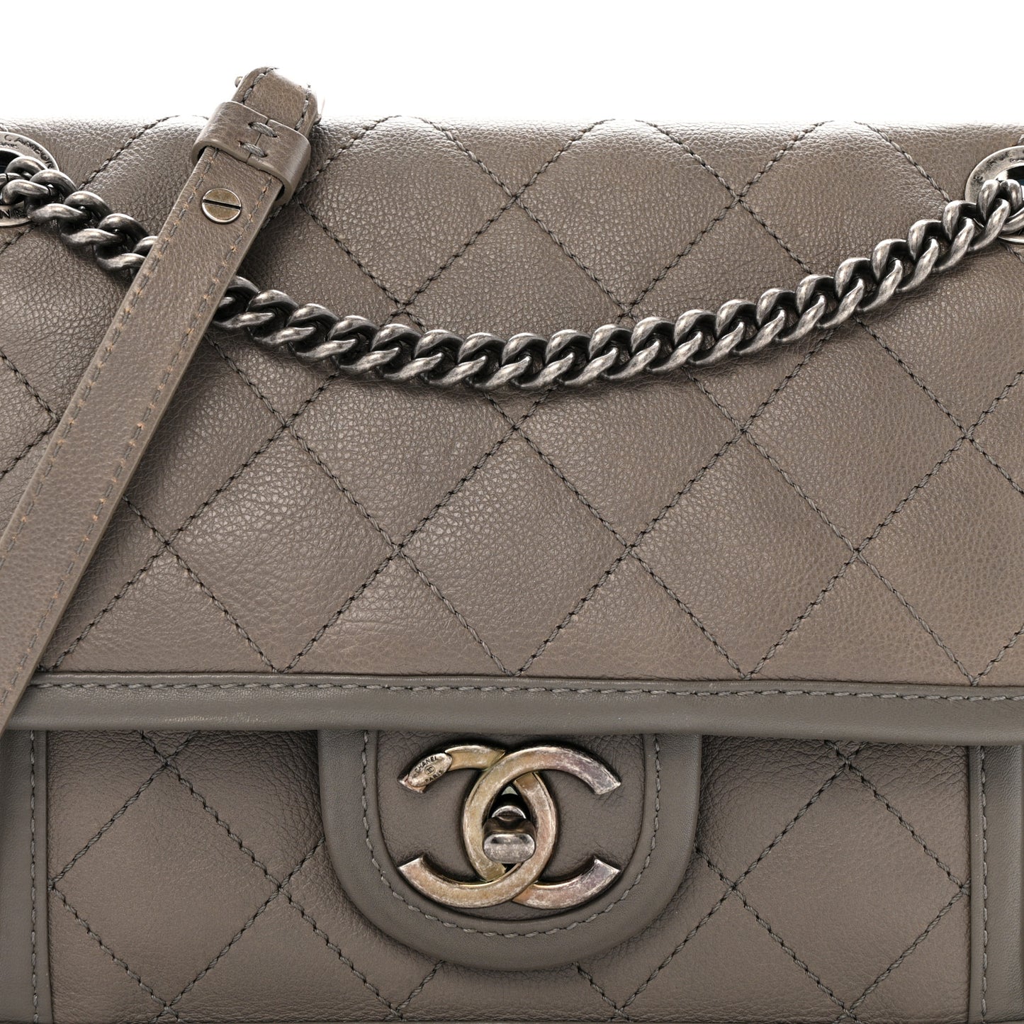 Calfskin Quilted Mini French Riviera Flap Grey