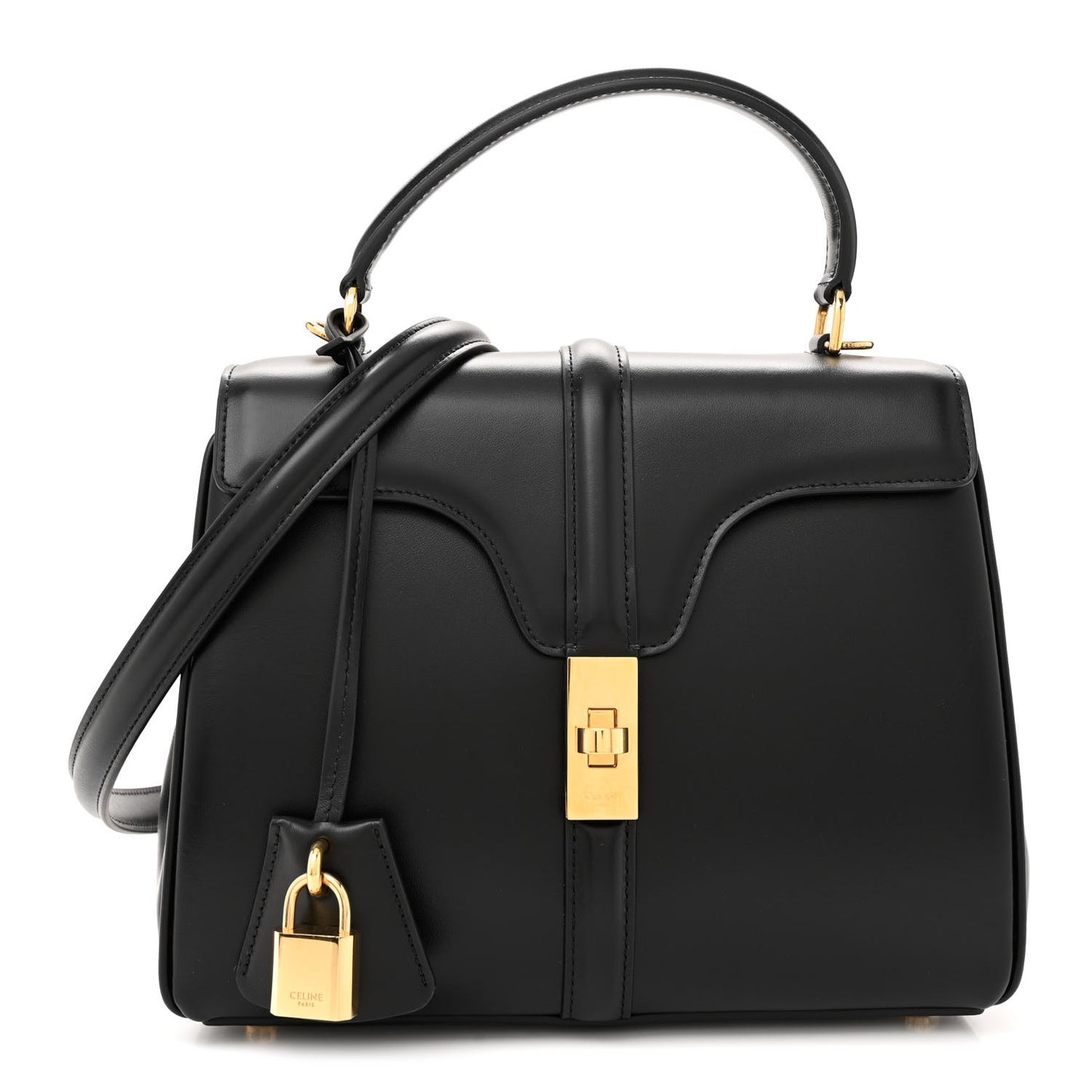 Satinated Calfskin Small 16 Top Handle Bag Black