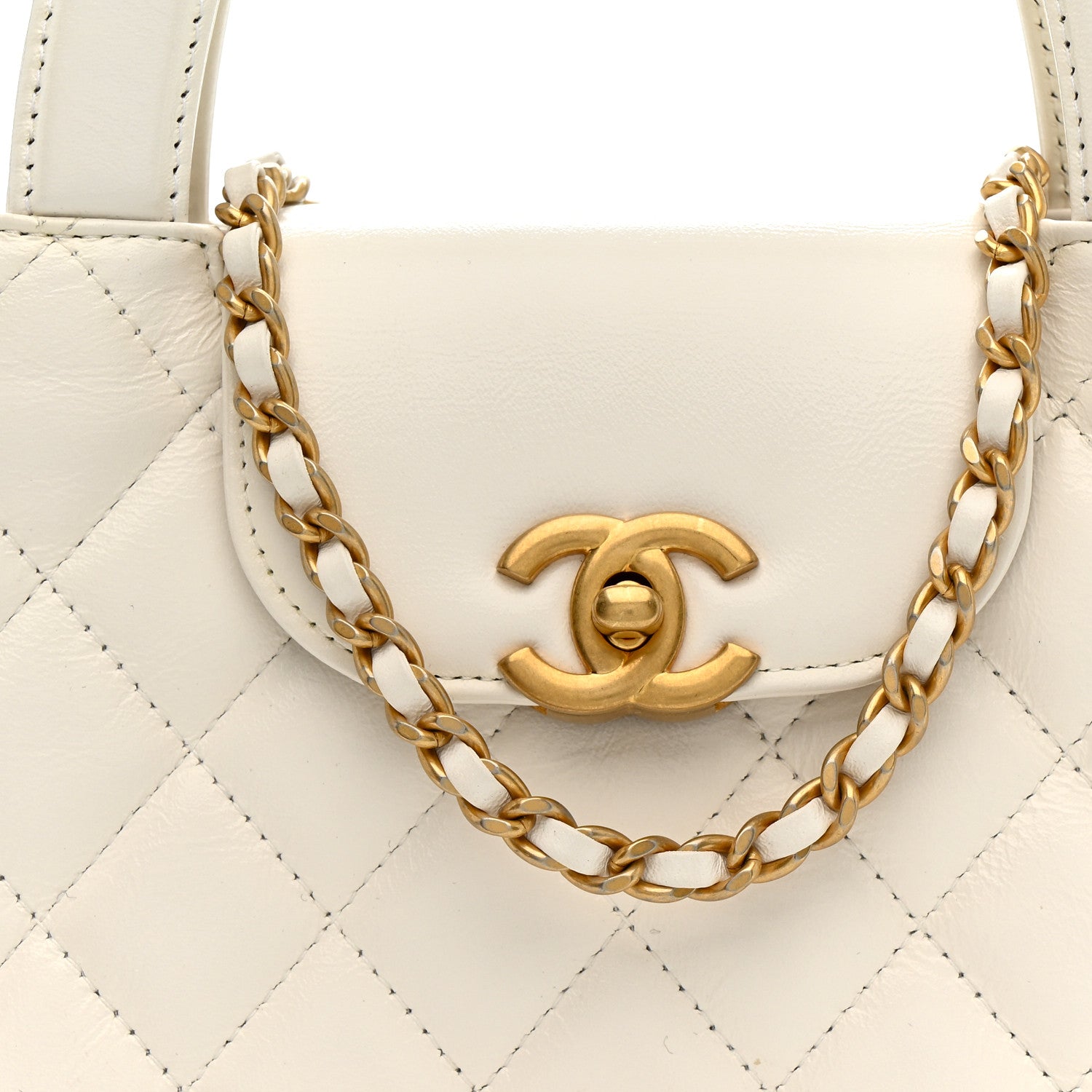 Chanel Shiny Aged Calfskin Quilted Nano Kelly Shopper White 8 of 11