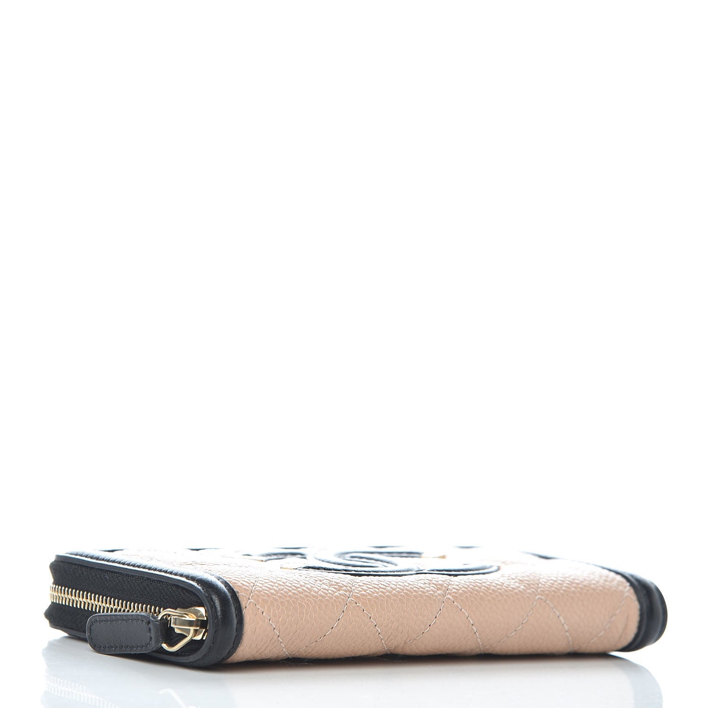 Caviar Quilted Small Filigree Zip Around Wallet Beige Black