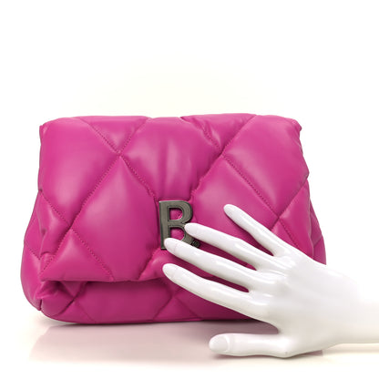 Balenciaga Nappa Calfskin Quilted Touch B Puffy Clutch Fuchsia 2 of 8