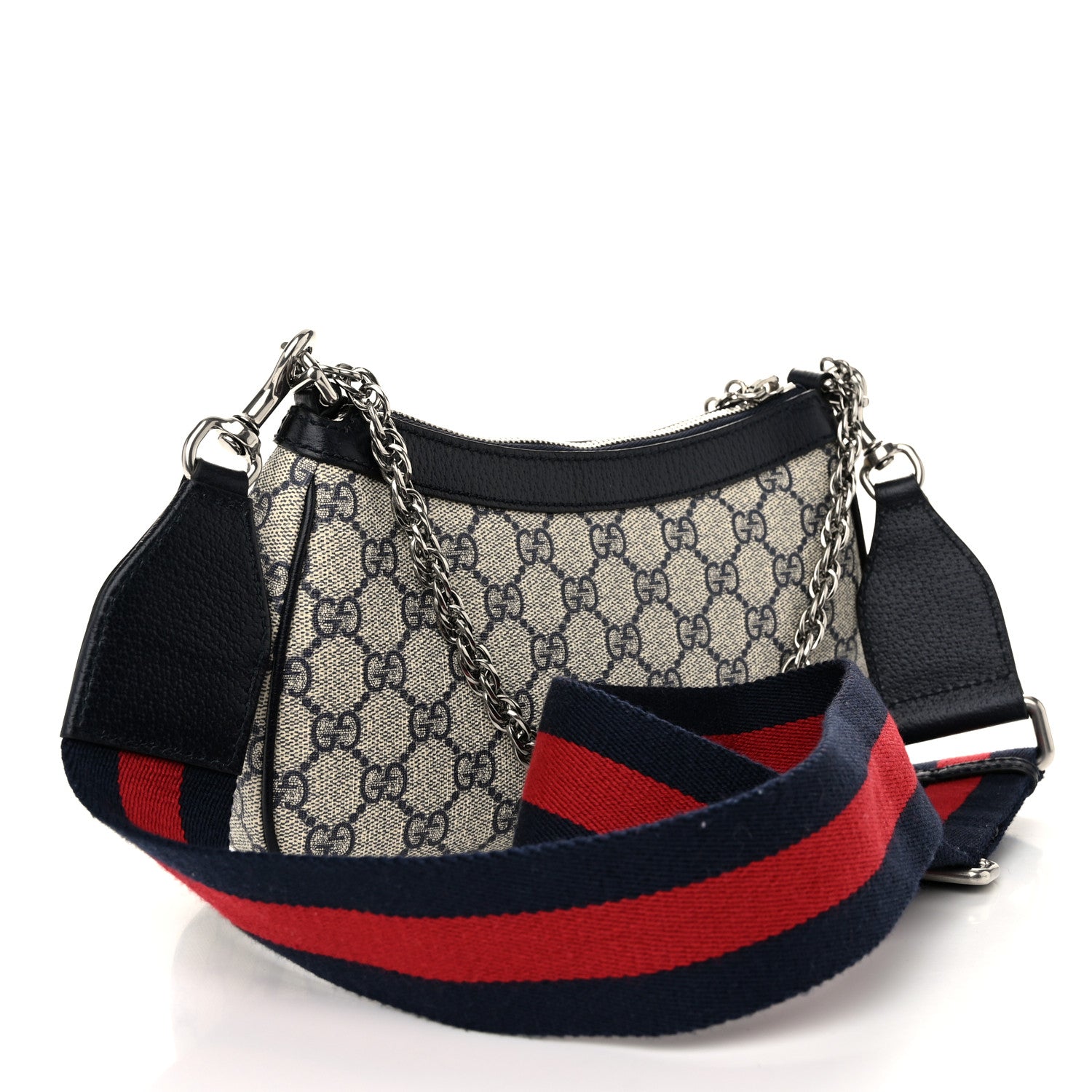 Gucci GG Supreme Monogram Textured Dollar Calfskin Web Small Ophidia GG Handbag Beige Blue 3 of 10