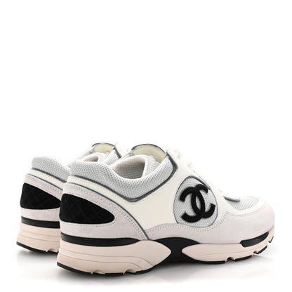 Chanel Calfskin Fabric Womens CC Sneakers 40 White Silver Light Grey 9 of 20