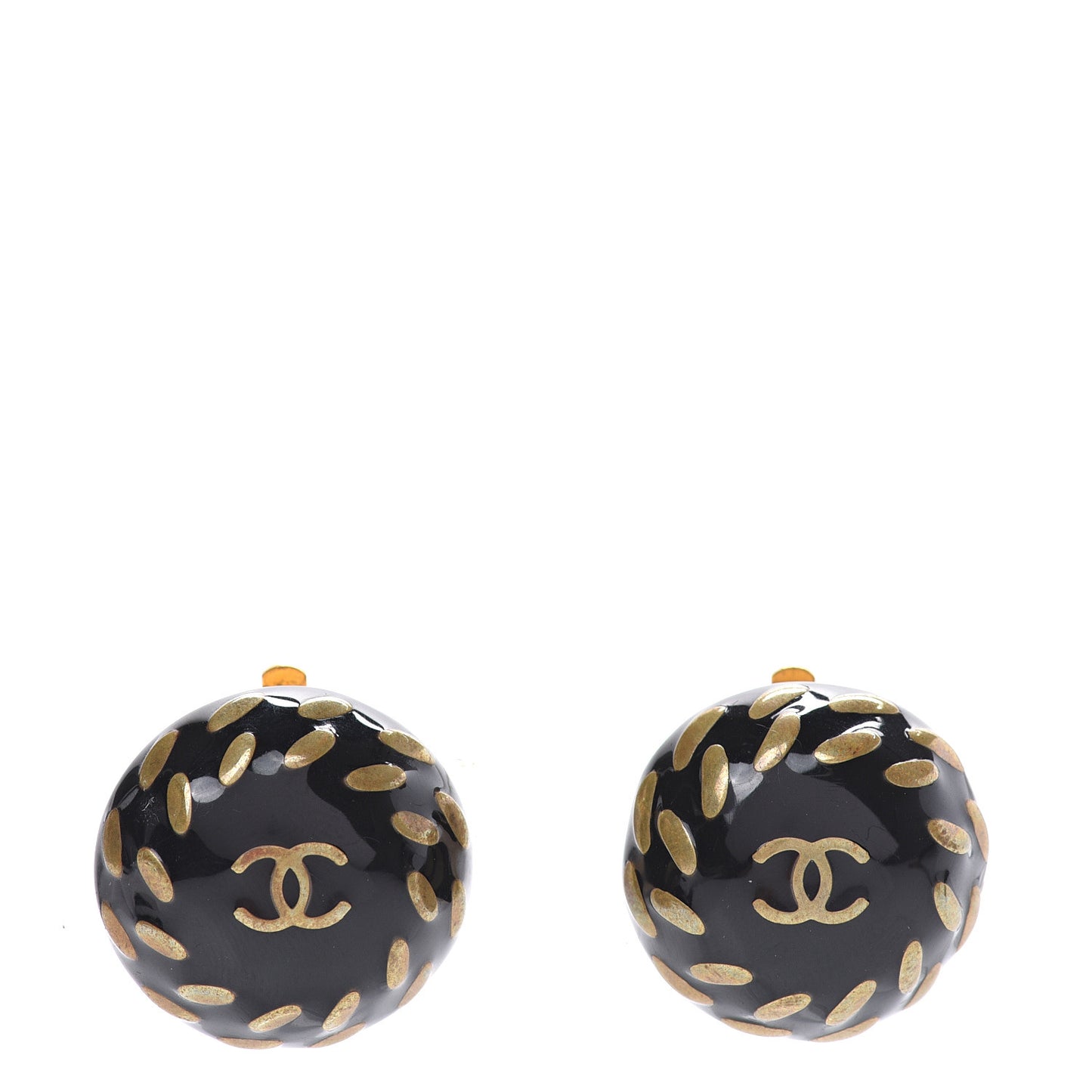 Resin CC Clip On Earrings Black Gold