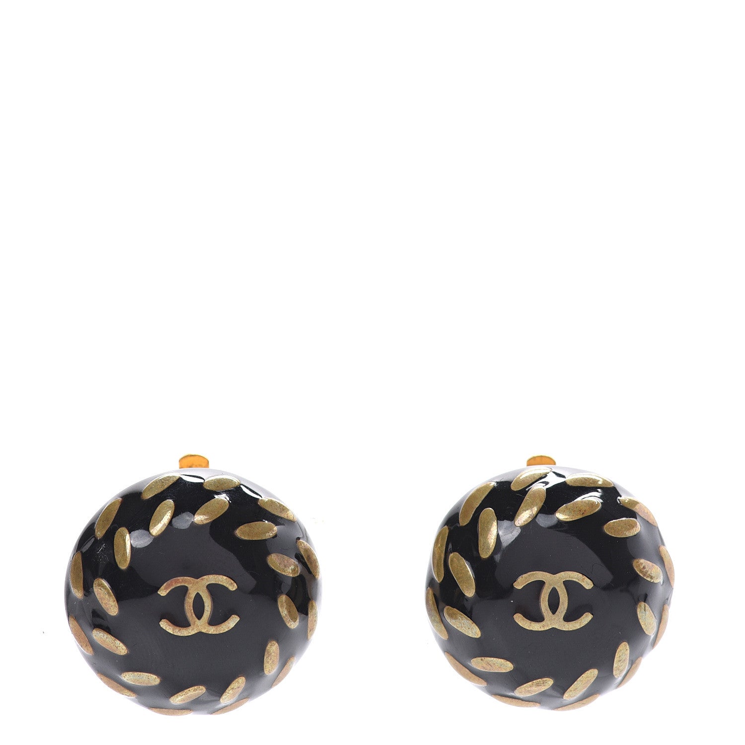Chanel Resin CC Clip On Earrings Black Gold 1 of 5