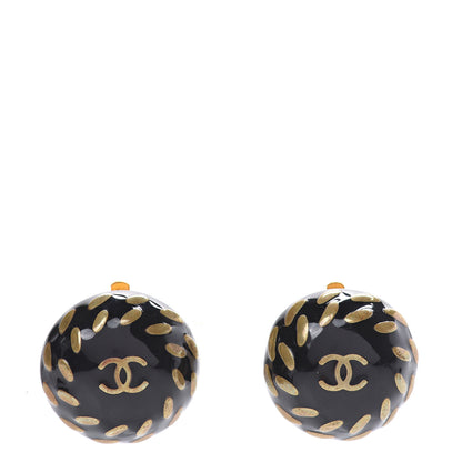 Chanel Resin CC Clip On Earrings Black Gold 1 of 5