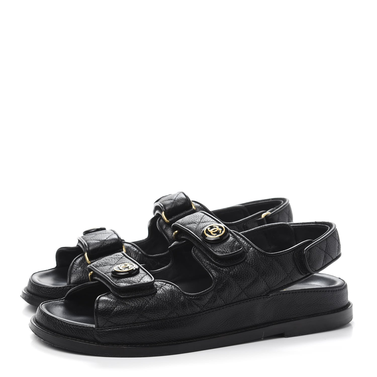 Chanel Grained Calfskin Velcro Dad Sandals 38.5 Black 3 of 9
