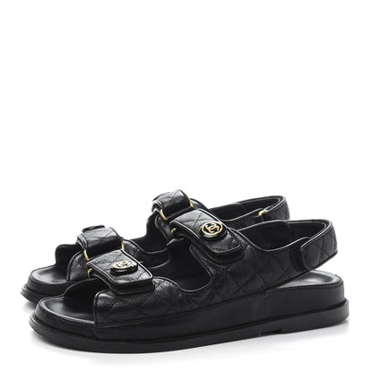 Chanel Grained Calfskin Velcro Dad Sandals 38.5 Black 3 of 9