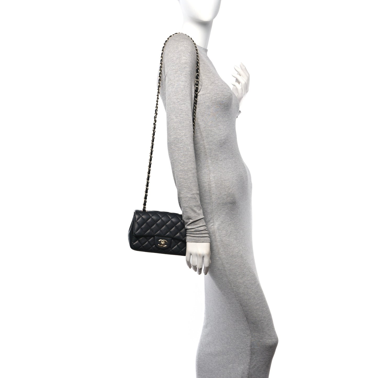 Iridescent Caviar Quilted Mini Rectangular Flap Charcoal