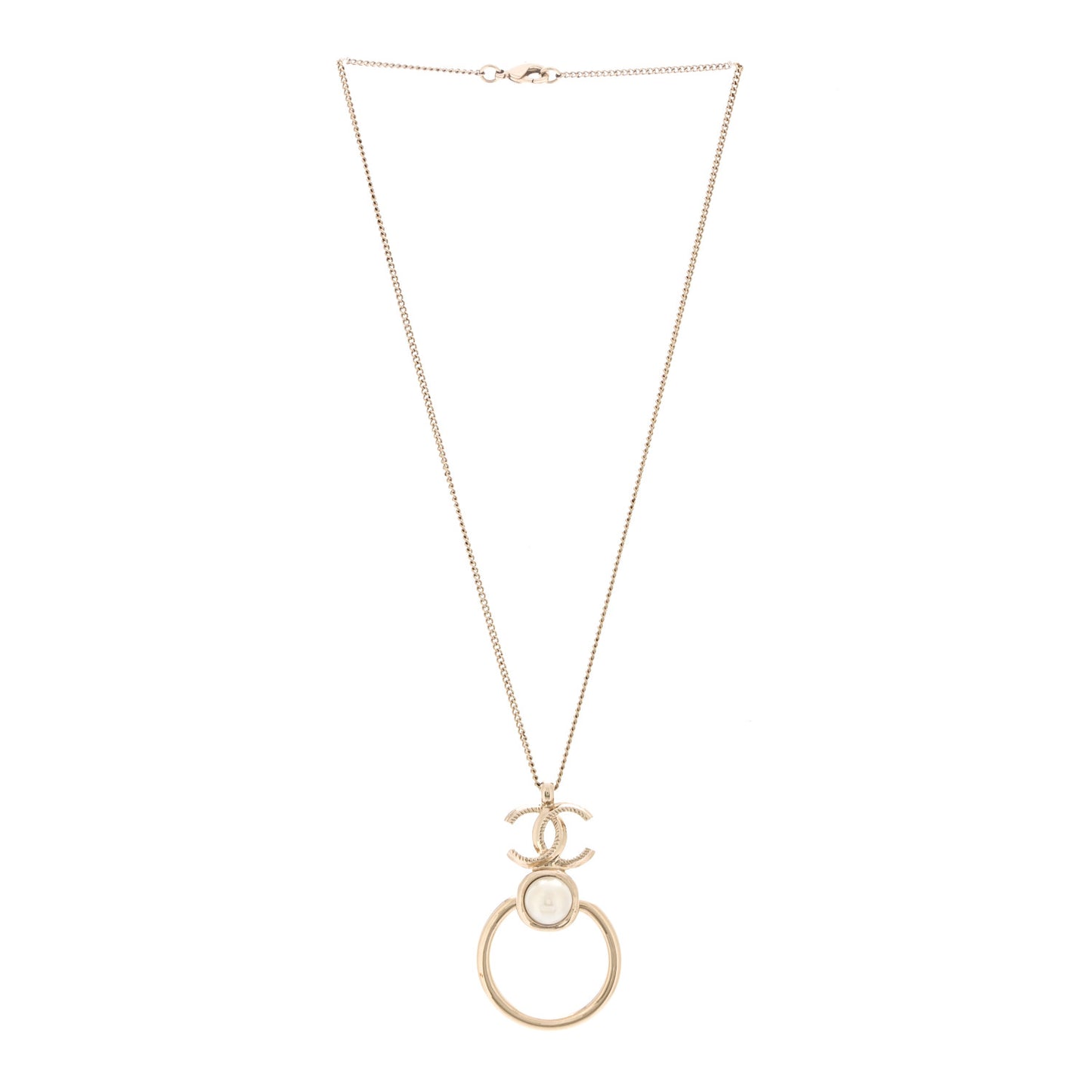 Metal Pearl CC Hoop Drop Pendant Necklace Gold