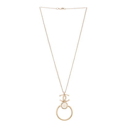 Chanel Metal Pearl CC Hoop Drop Pendant Necklace Gold 3 of 7