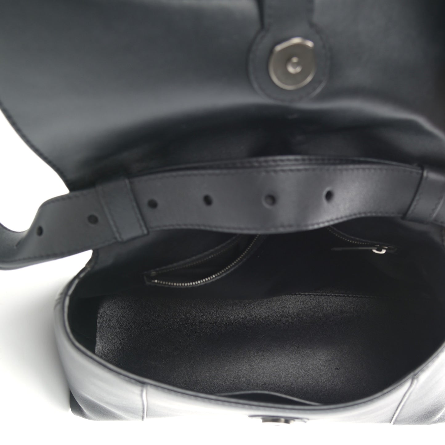 Semi Shiny Smooth Calfskin Monochrome Small Downtown Shoulder Bag Black
