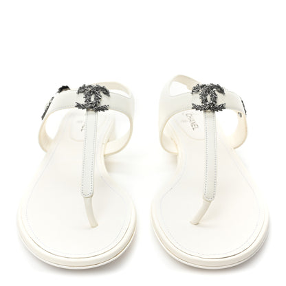Chanel Lambskin CC Leaf Thong Sandals 39.5 White 2 of 9