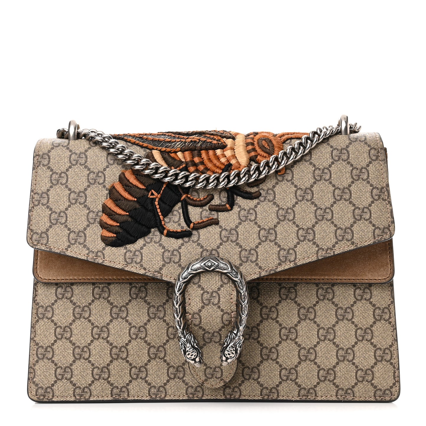 GG Supreme Monogram Bee Embroidered Medium Dionysus Shoulder Bag Taupe