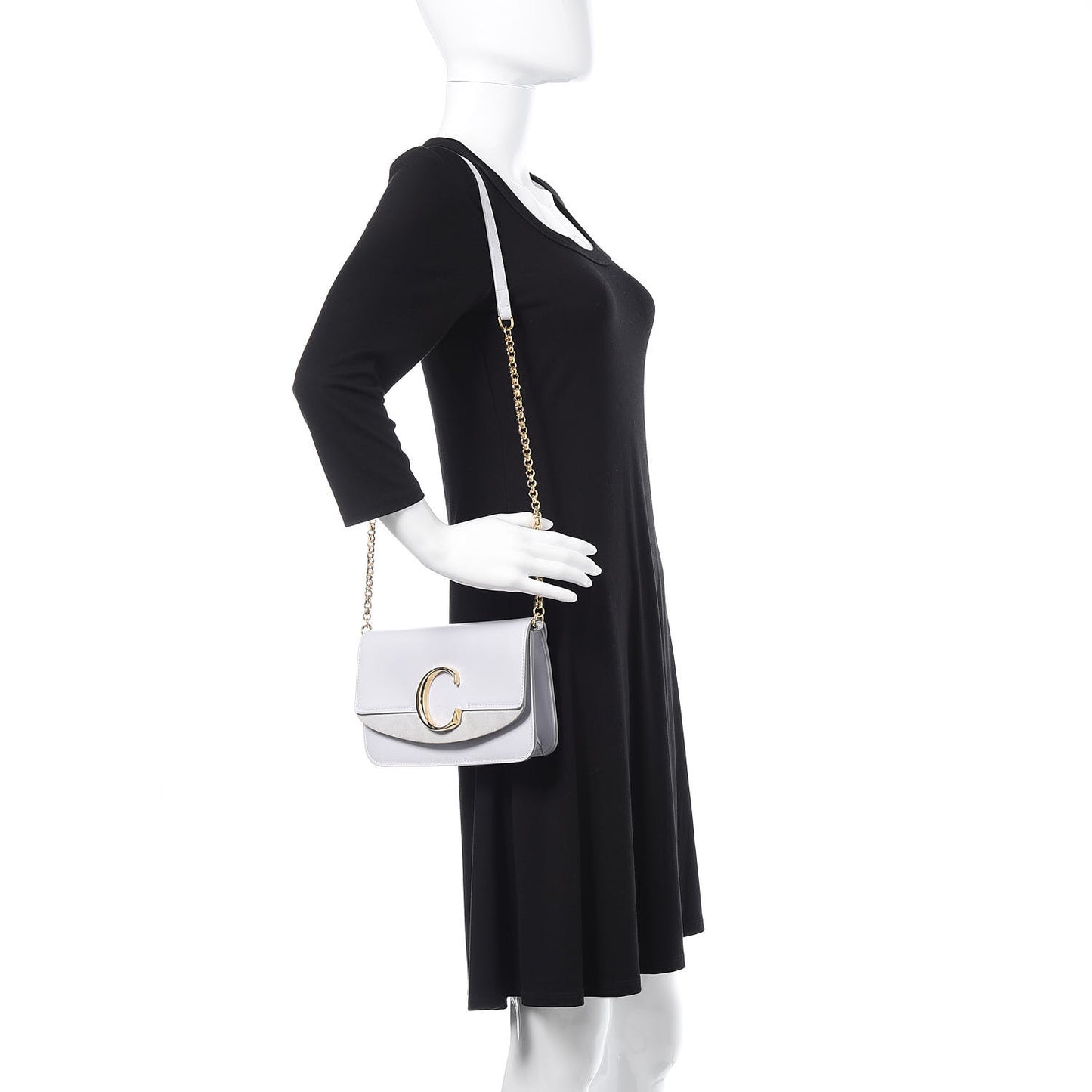 Calfskin Suede C Clutch With Chain Light Cloud