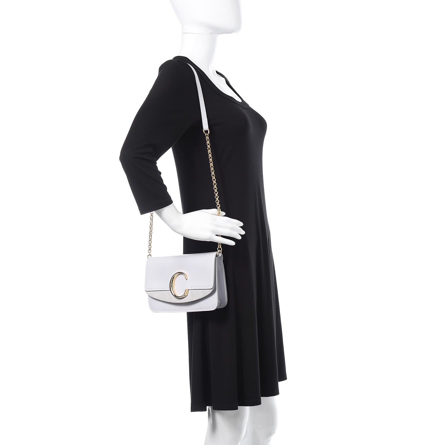 Chloe Calfskin Suede C Clutch With Chain Light Cloud 2 of 11